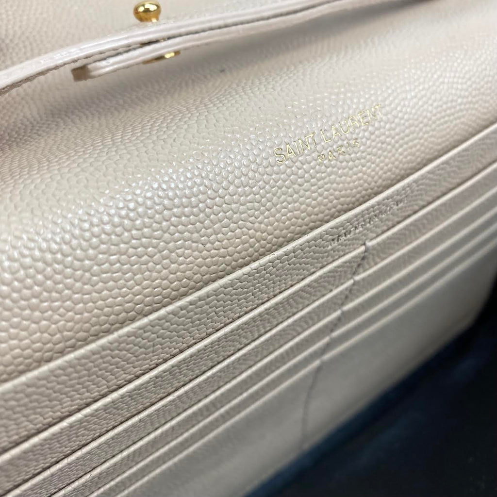 SAINT LAURENT Quilted Wallet on a Chain Beige