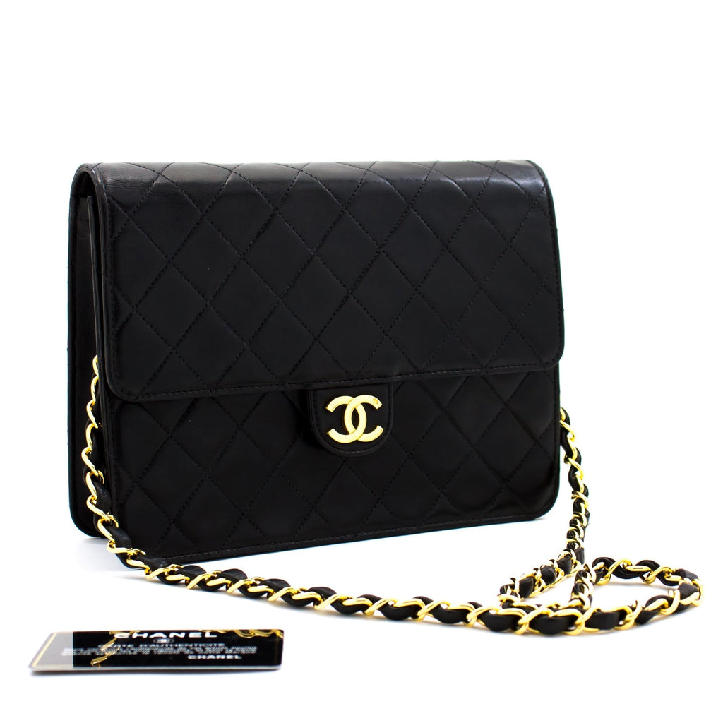 CHANEL Small Chain Shoulder Bag Clutch Black Quilted Flap Lambskin d22