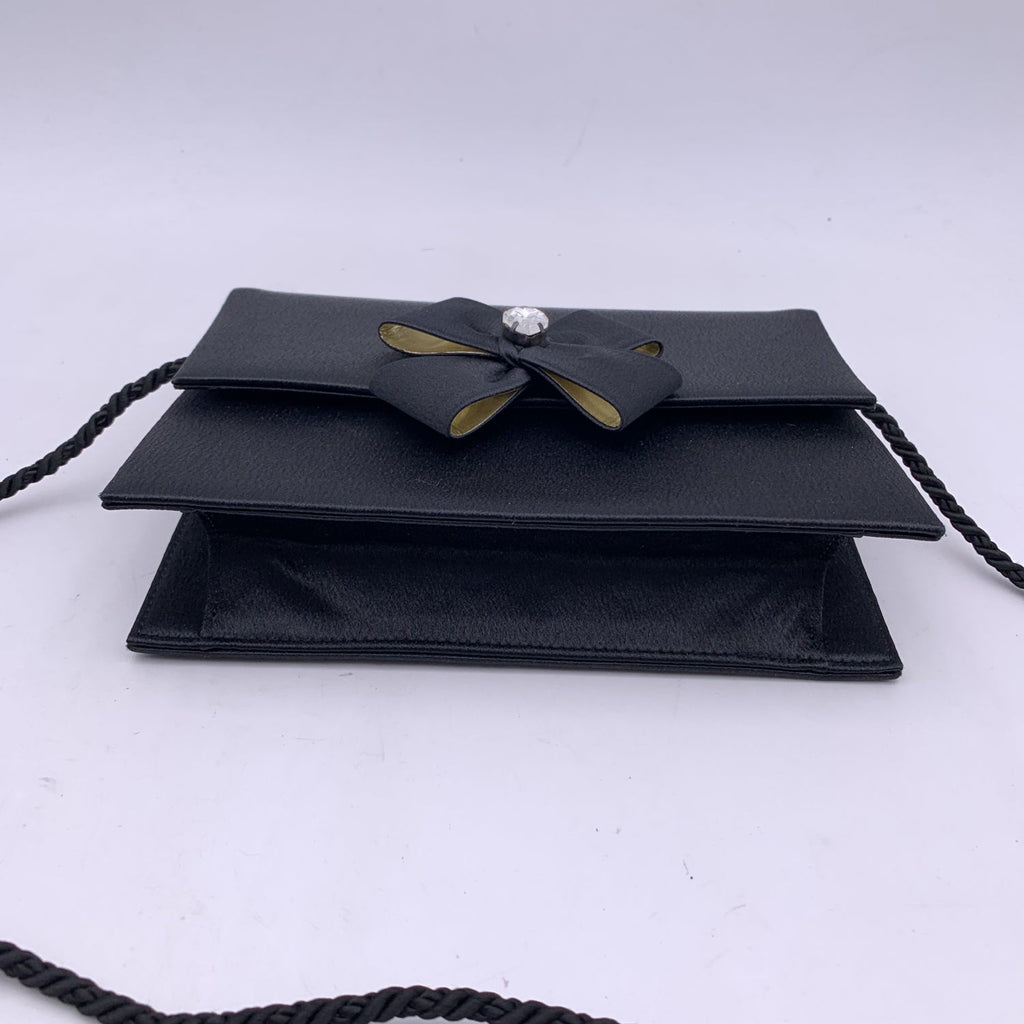YVES SAINT LAURENT Vintage Black Satin Clutch Bag Embellished Bow
