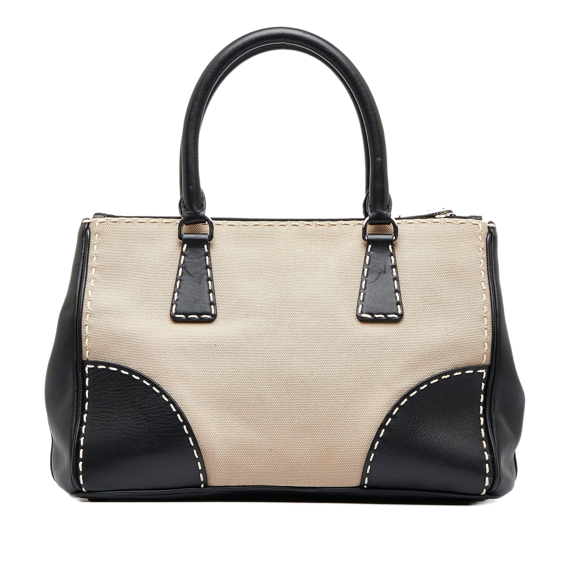 PRADA Small City Calf Hand Stitched Galleria Double Zip Satchel