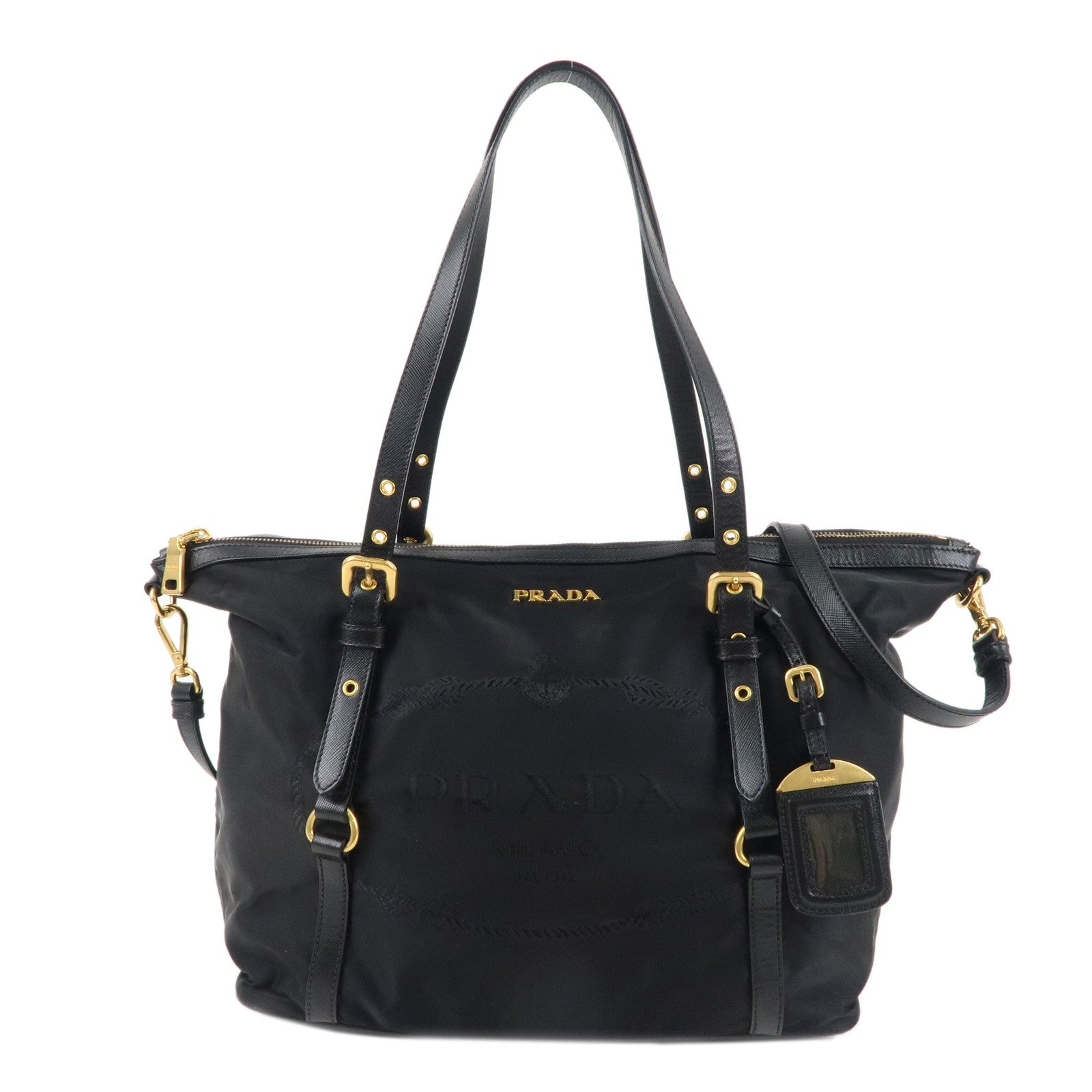 PRADA Logo Nylon Leather 2WAY Bag Shoulder Bag Black