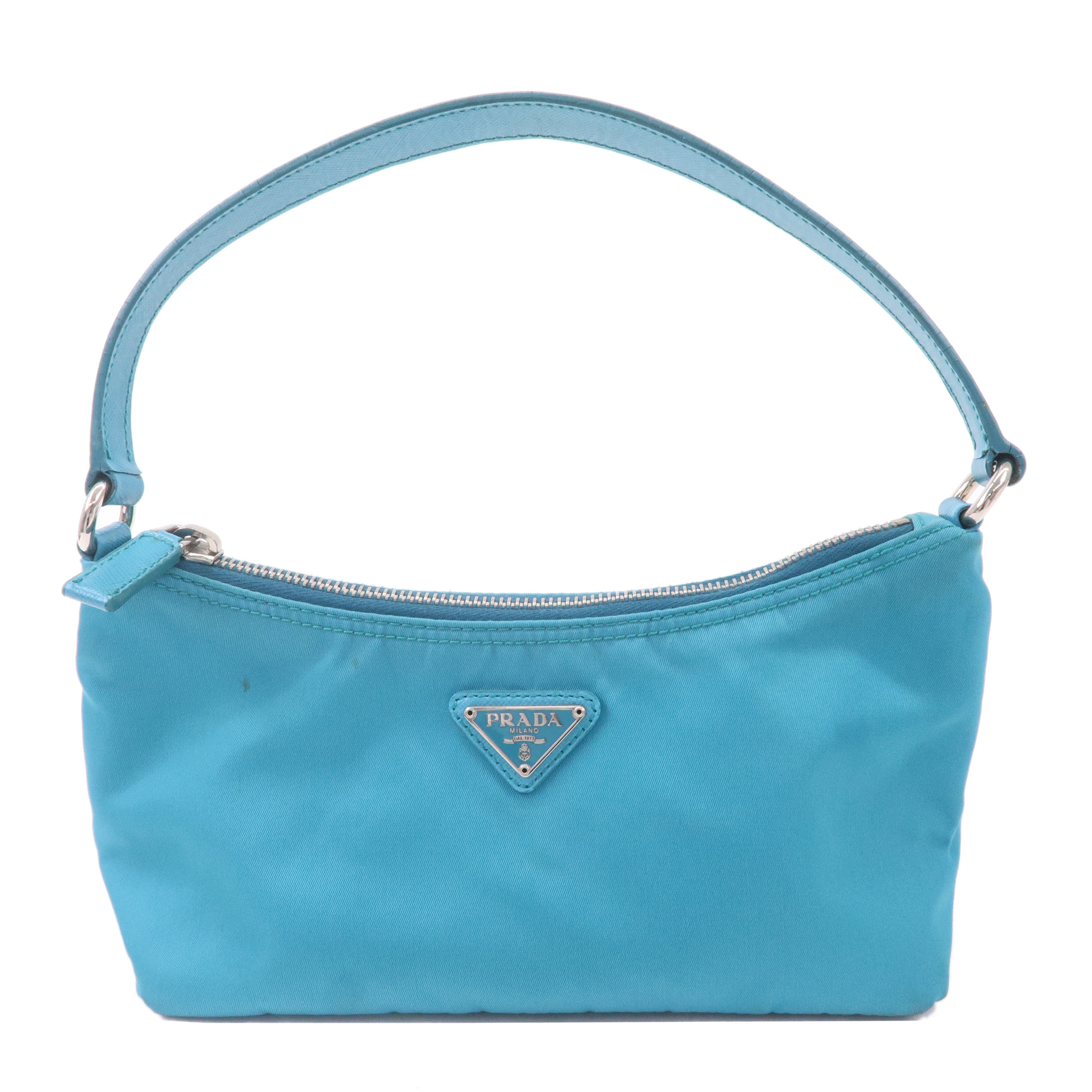 PRADA Nylon Leather Shoulder Bag Pouch Turquoise blue 1N1413