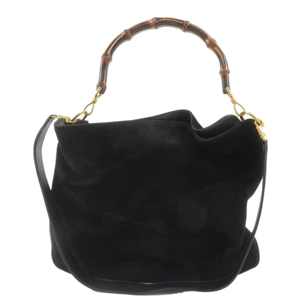 GUCCI Bamboo Suede Leather 2WAY Bag Black 001.1014.1577