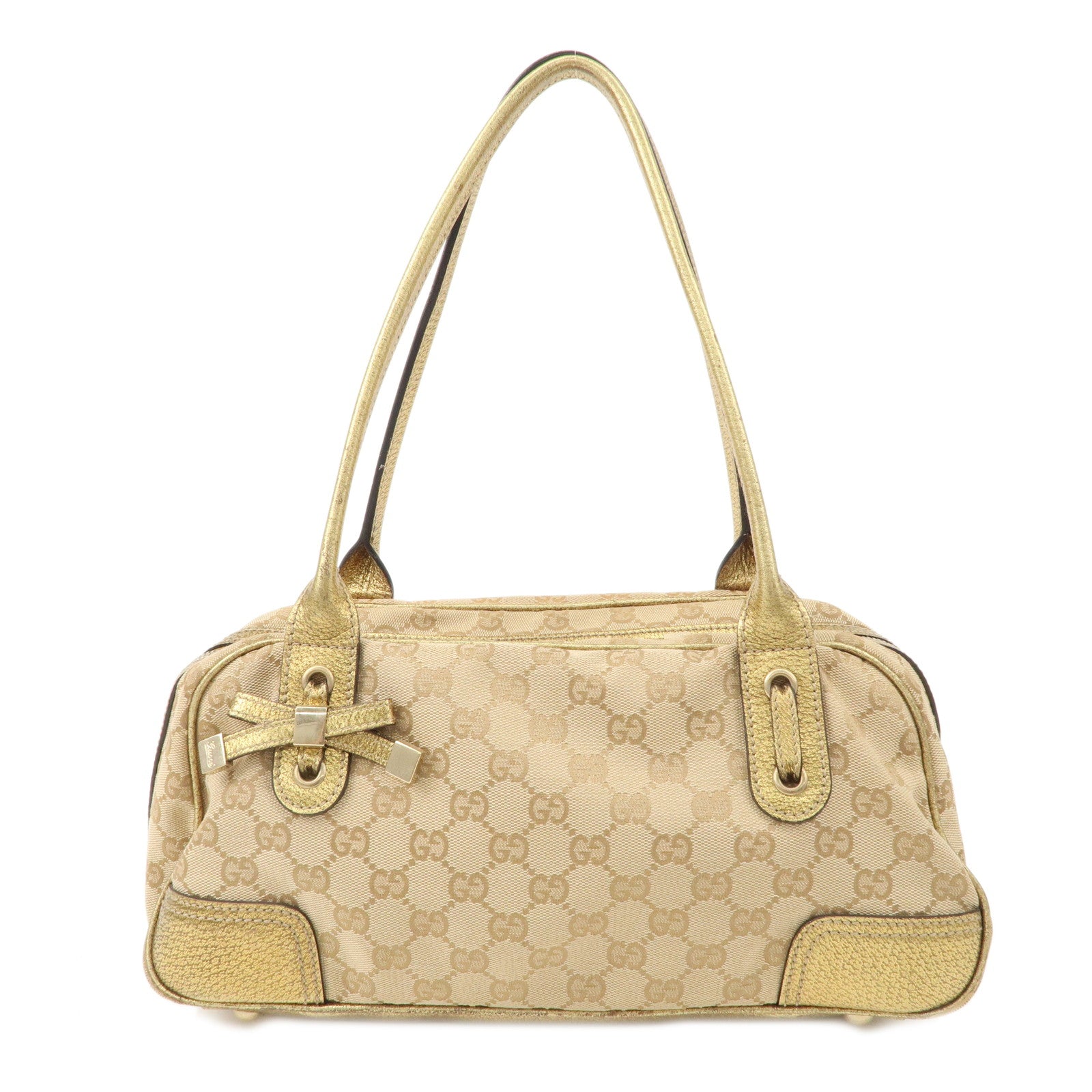 GUCCI Princy GG Canvas Leather Mini Boston Bag Beige Gold 161720