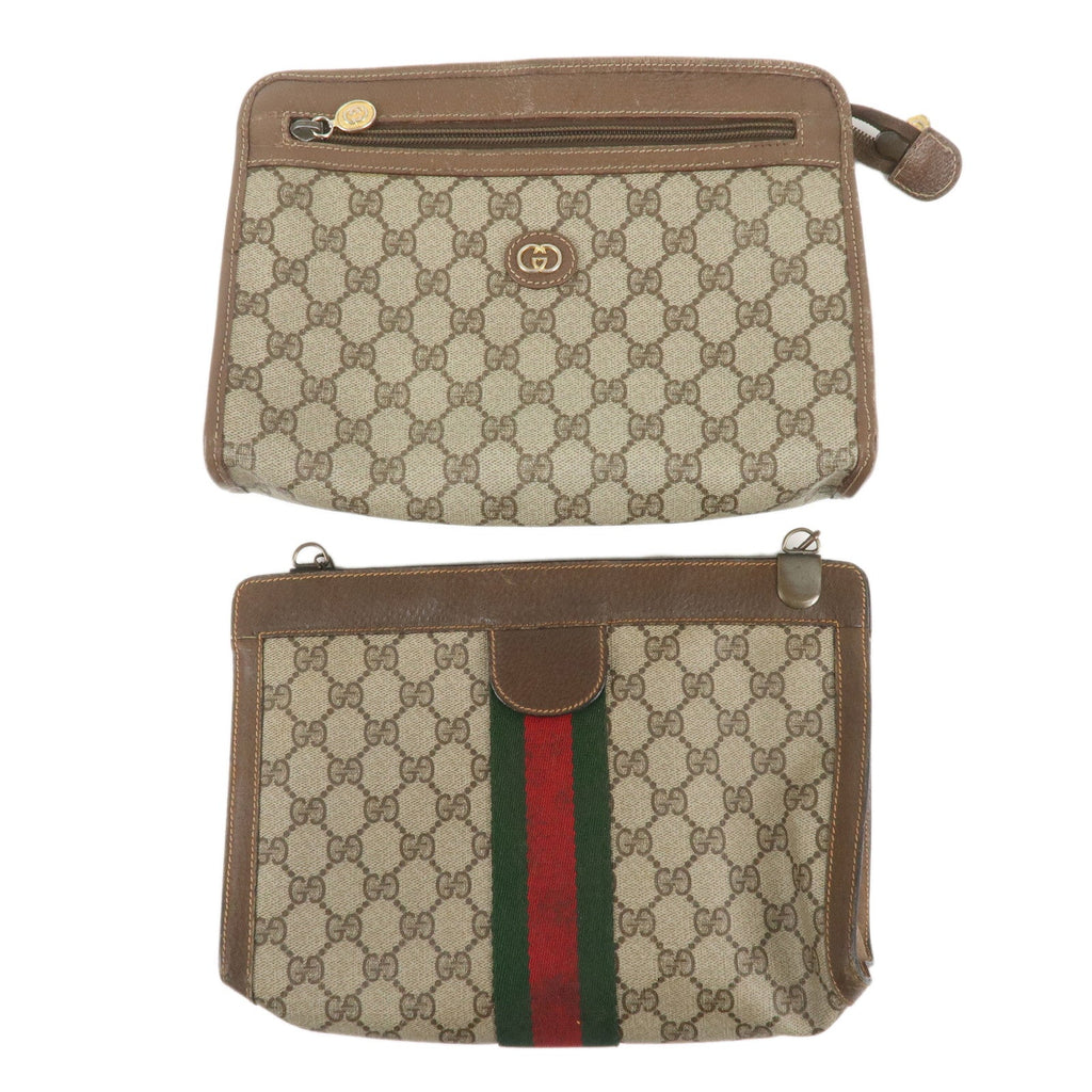 GUCCI Set of 2 Old Gucci GG Plus Leather Clutch Bag Beige Brown
