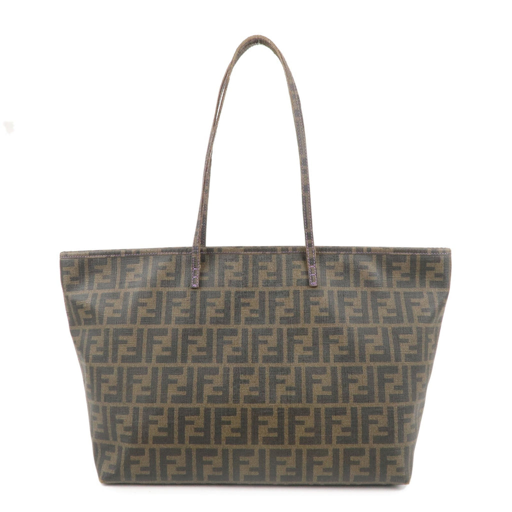 FENDI Zucca Logo Print PVC Tote Bag Brown Black Purple 8BH185