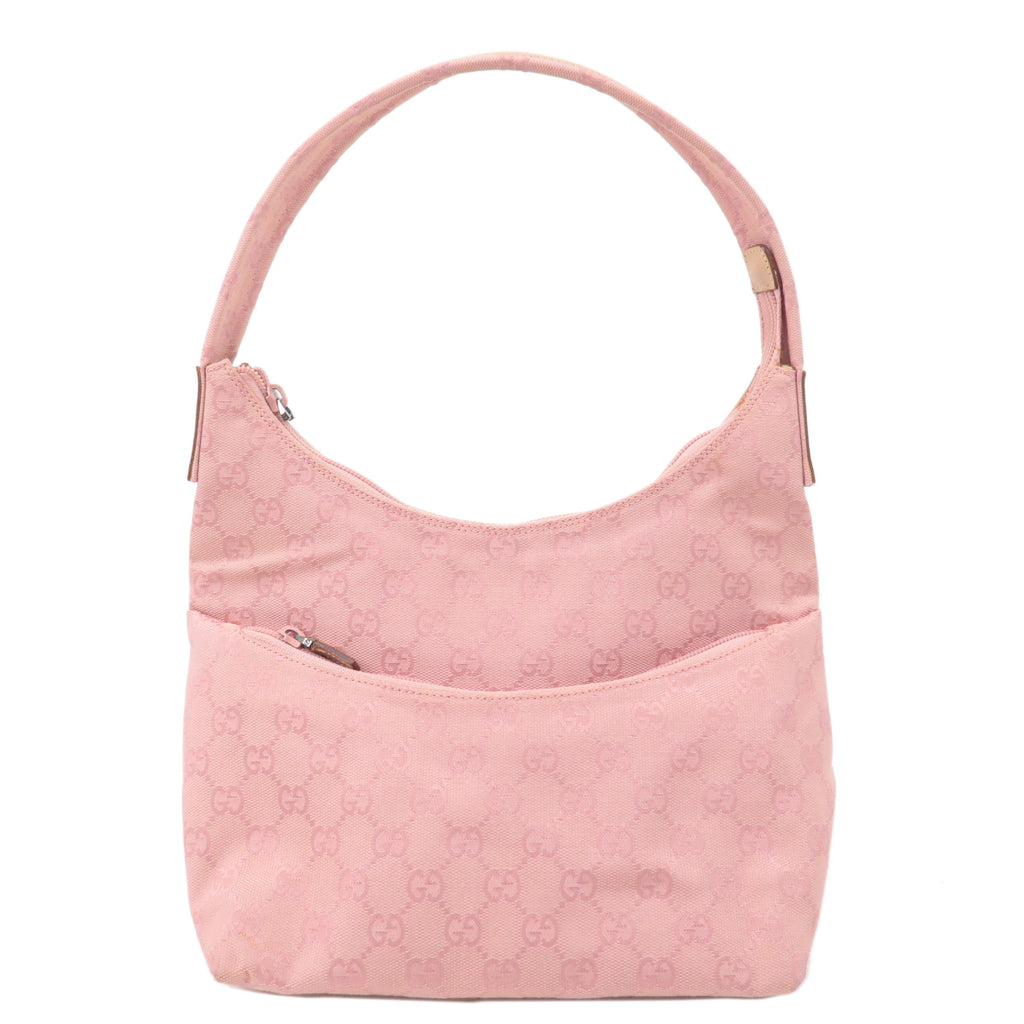 GUCCI GG Canvas Leather Shoulder Bag Hand Bag Pink 001繝ｻ3386