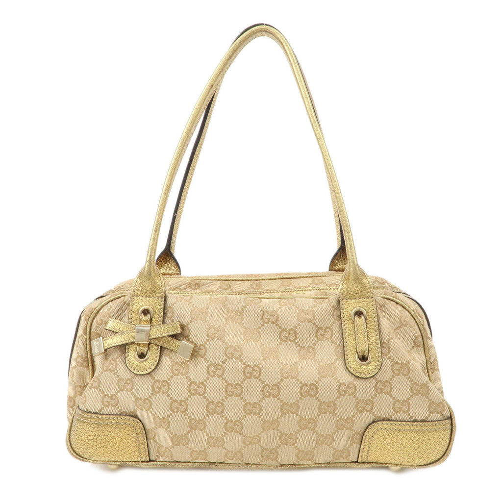 GUCCI Princy GG Canvas Leather Mini Boston Bag Beige Gold 161720