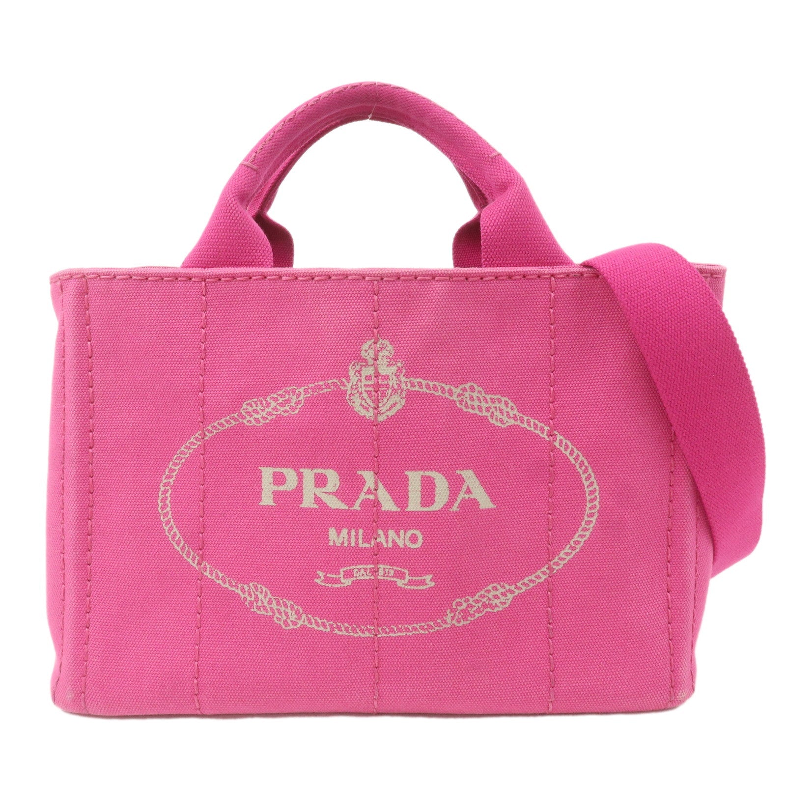 PRADA Logo Canapa Mini Canvas 2Way Shoulder Bag Pink B2439G