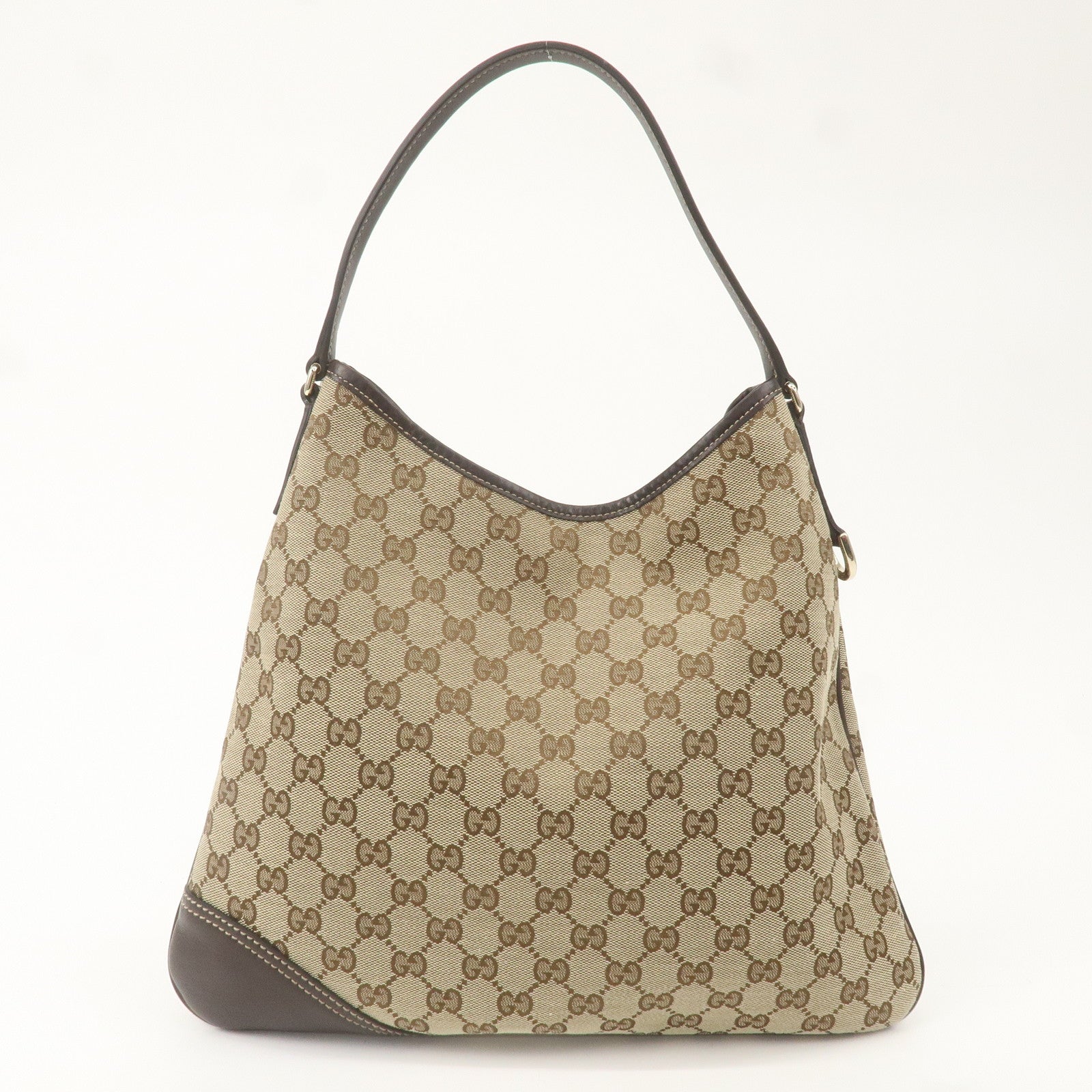 GUCCI GG Canvas Leather Shoulder Bag Beige Brown 169947