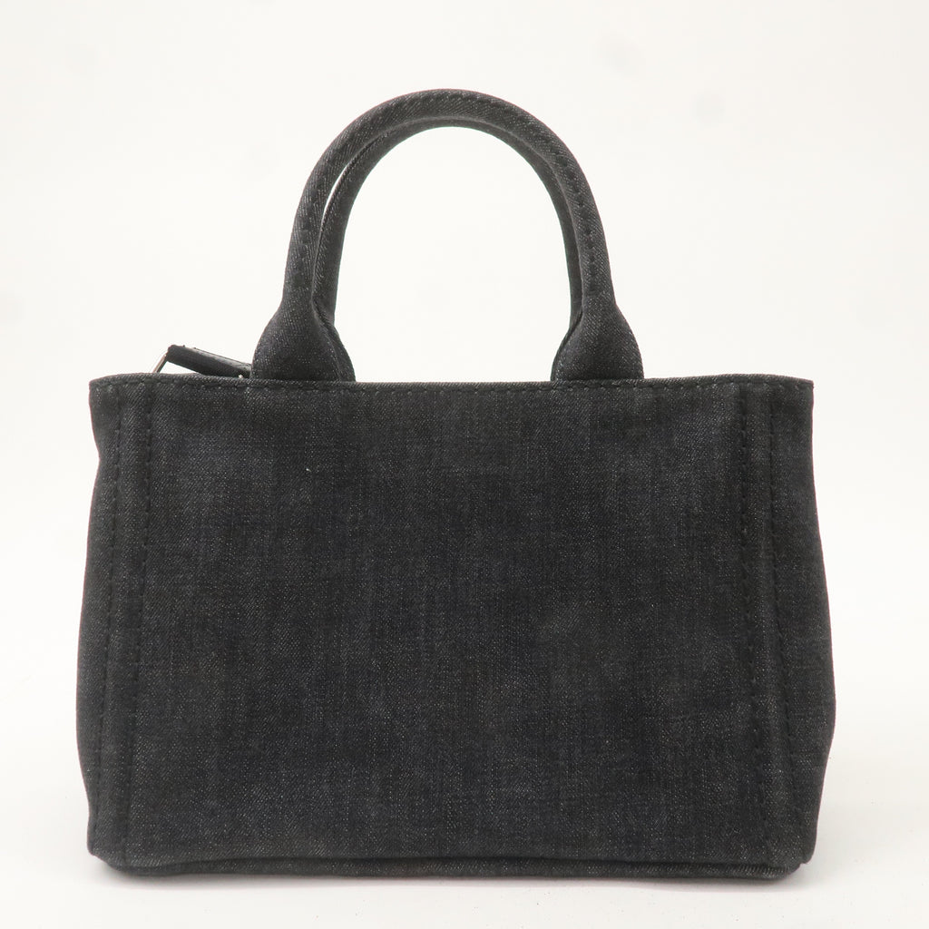 PRADA Logo Canapa Mini Canvas 2Way Hand Bag Denim Black 1BG439