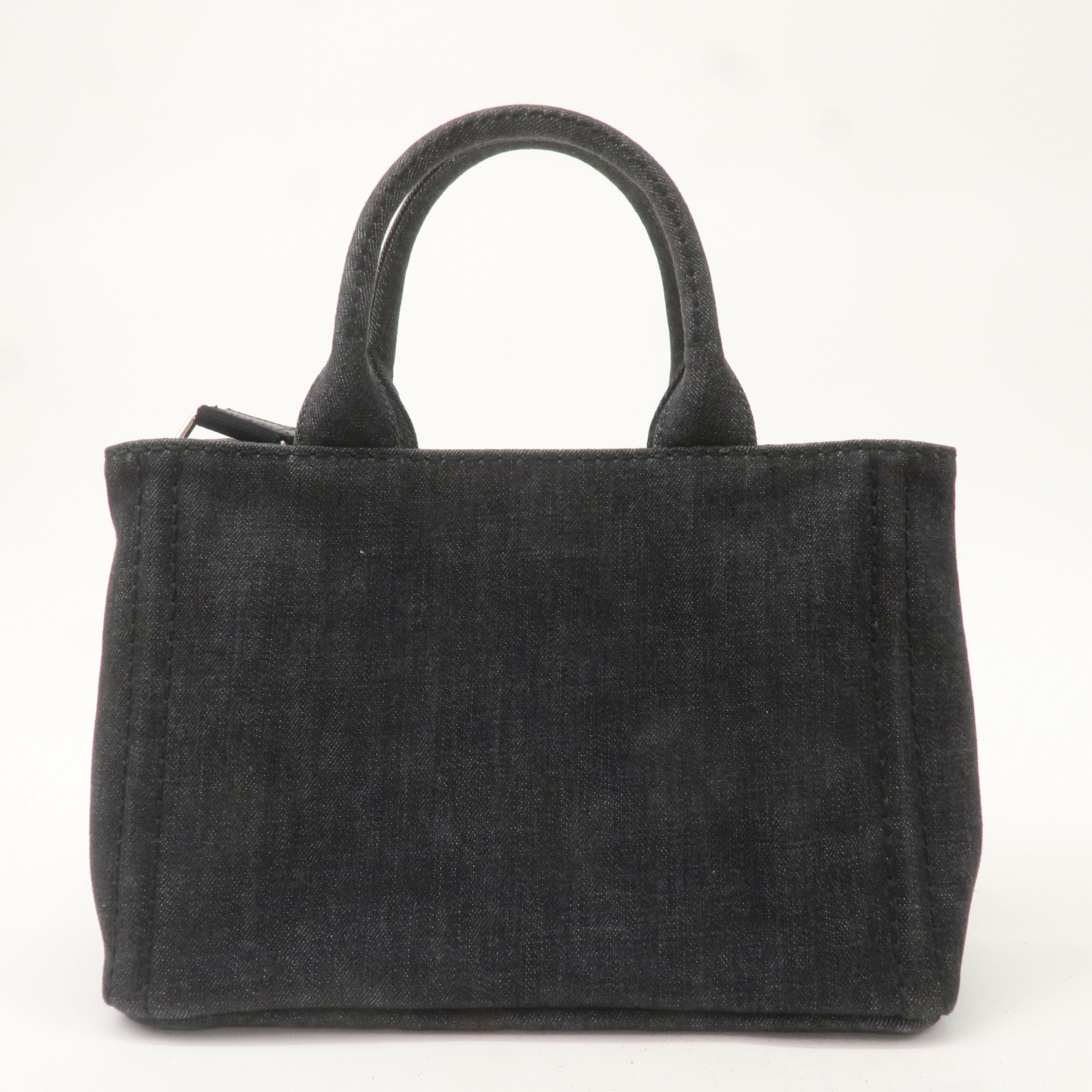 PRADA Logo Canapa Mini Canvas 2Way Hand Bag Denim Black 1BG439