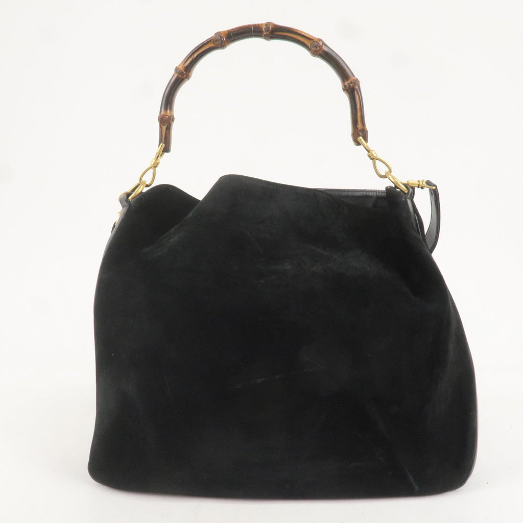 GUCCI Bamboo Suede Leather 2WAY Bag Black 001.1014.1577