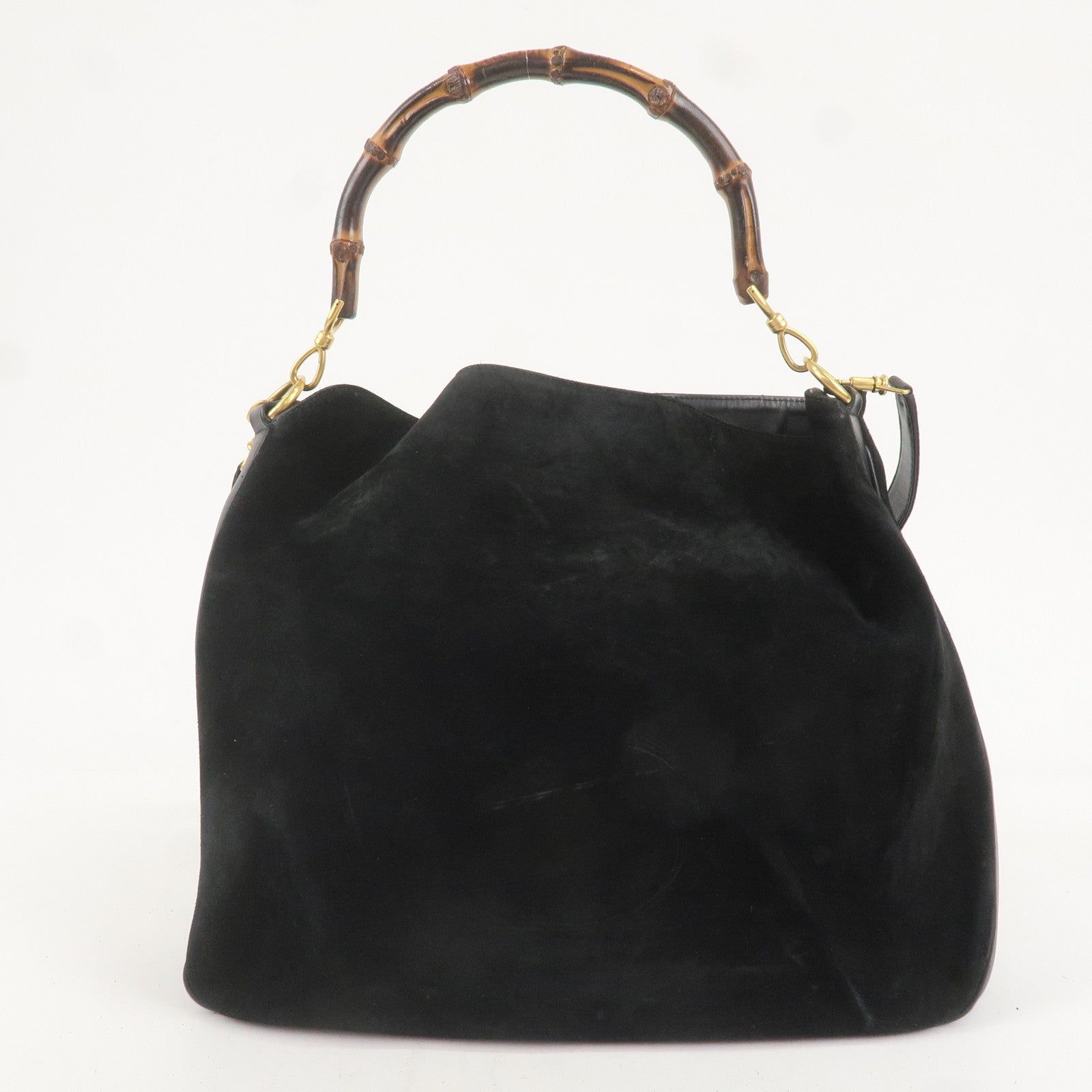 GUCCI Bamboo Suede Leather 2WAY Bag Black 001.1014.1577