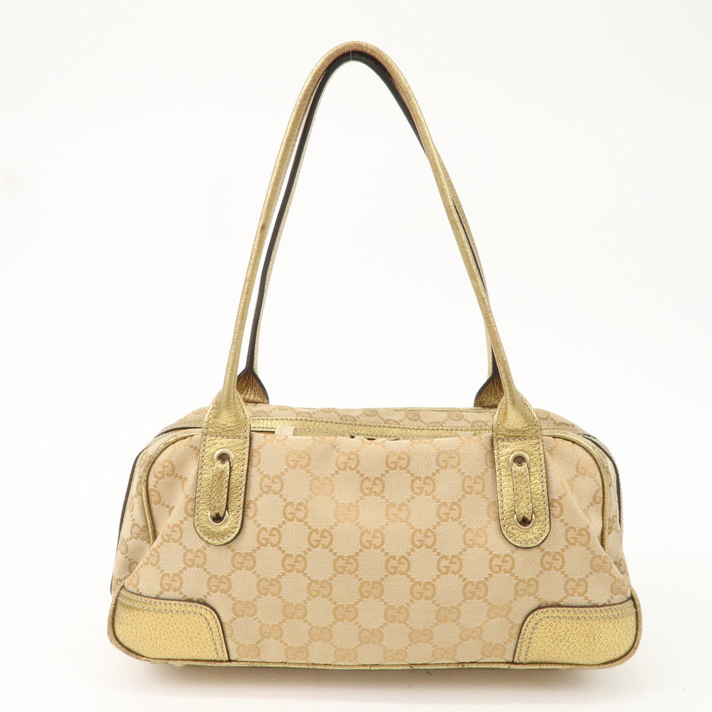 GUCCI Princy GG Canvas Leather Mini Boston Bag Beige Gold 161720