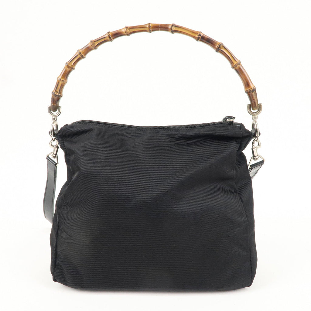 GUCCI Bamboo Nylon Leather 2WAY Bag Black 000・2404・0509