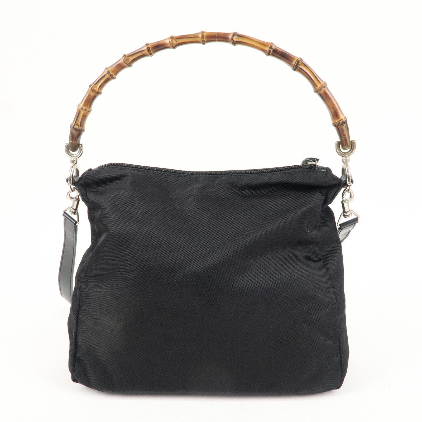 GUCCI Bamboo Nylon Leather 2WAY Bag Black 000・2404・0509