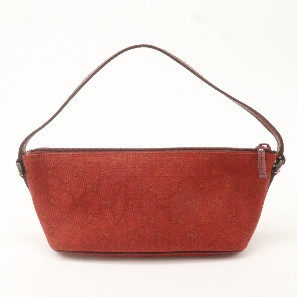 GUCCI Boat Bag GG Canvas Leather Hand Bag Pouch Red 07198