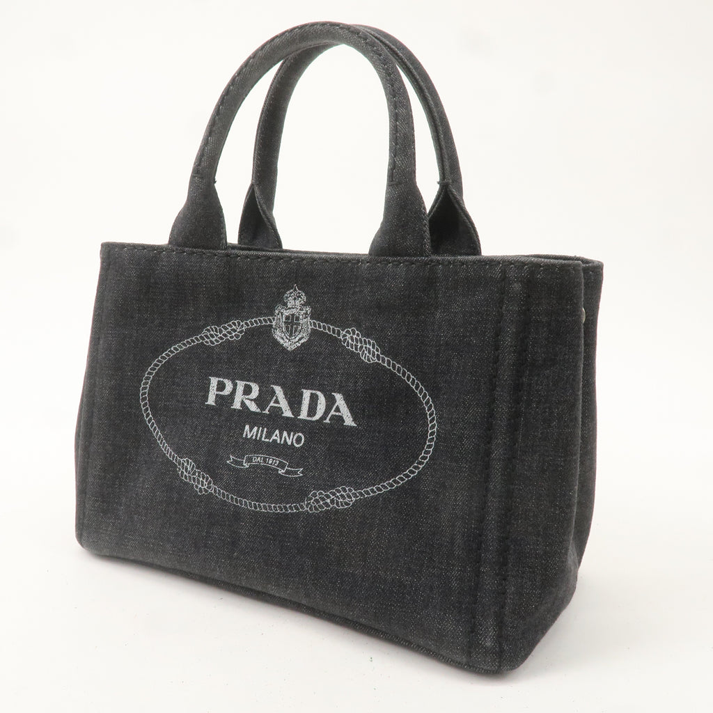 PRADA Logo Canapa Mini Canvas 2Way Hand Bag Denim Black 1BG439