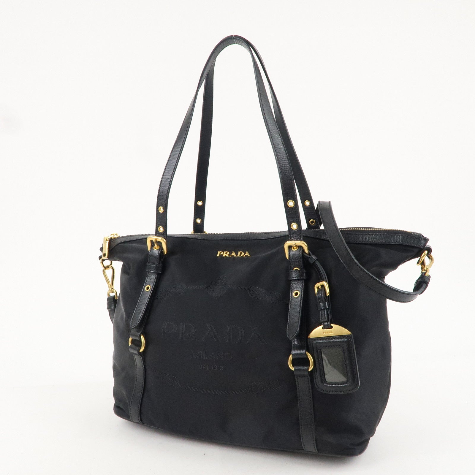PRADA Logo Nylon Leather 2WAY Bag Shoulder Bag Black
