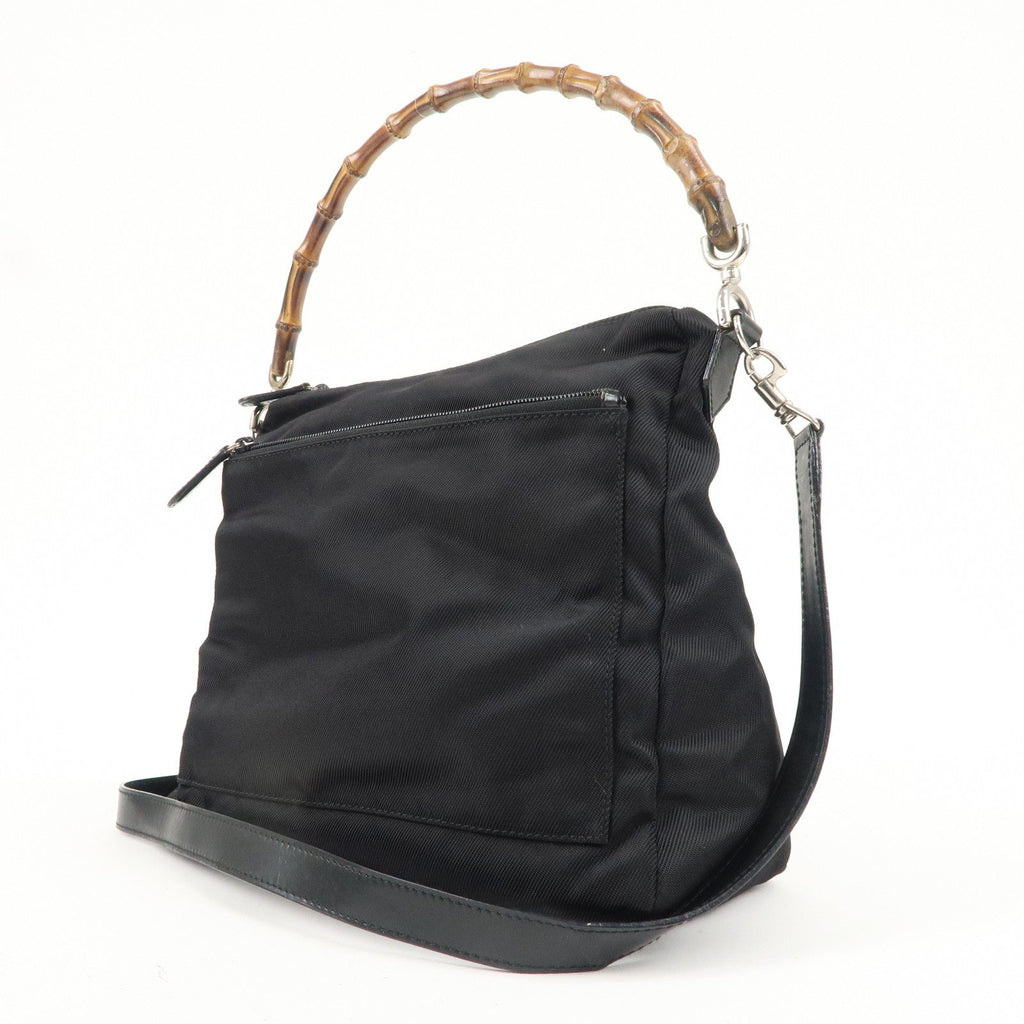 GUCCI Bamboo Nylon Leather 2WAY Bag Black 000・2404・0509
