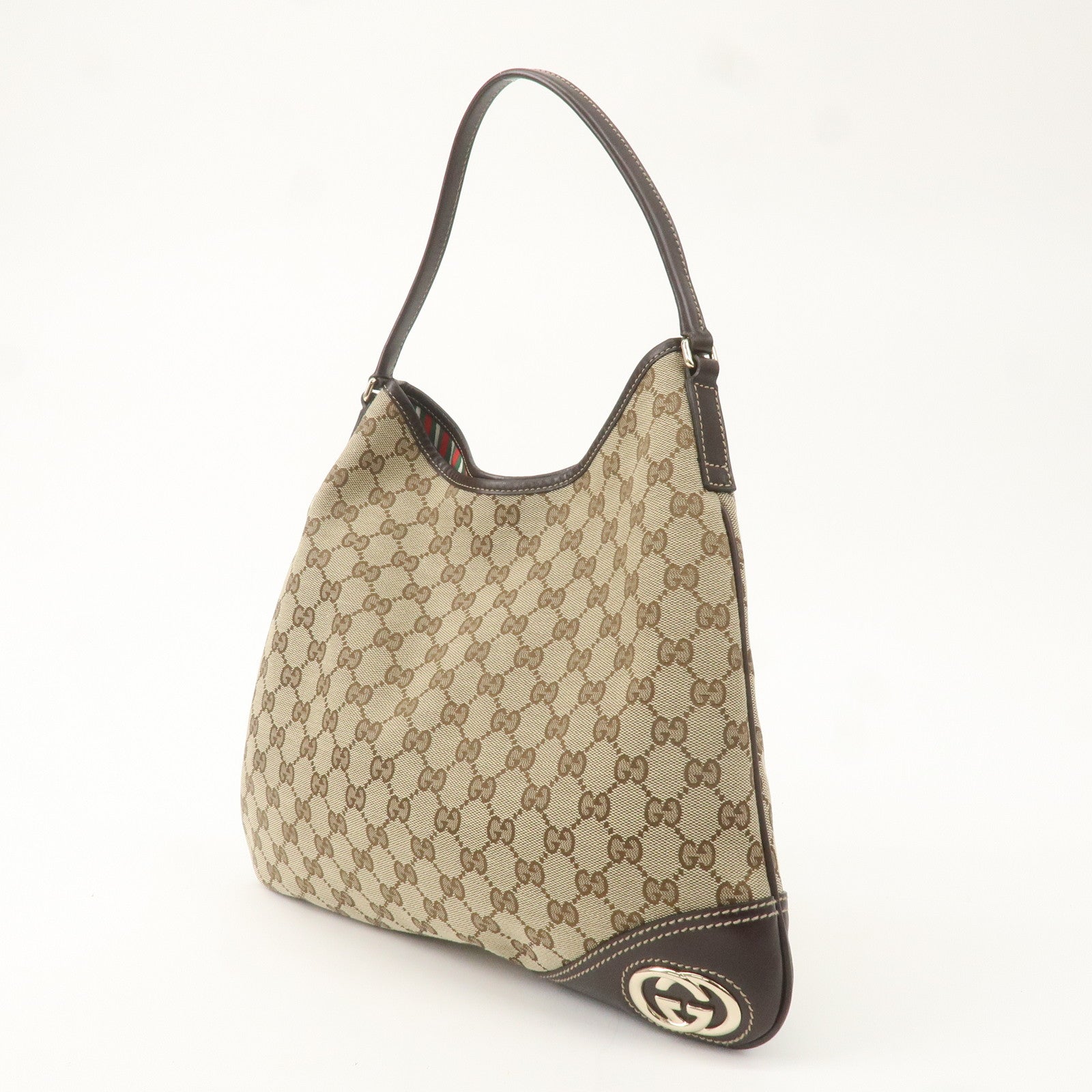 GUCCI GG Canvas Leather Shoulder Bag Beige Brown 169947