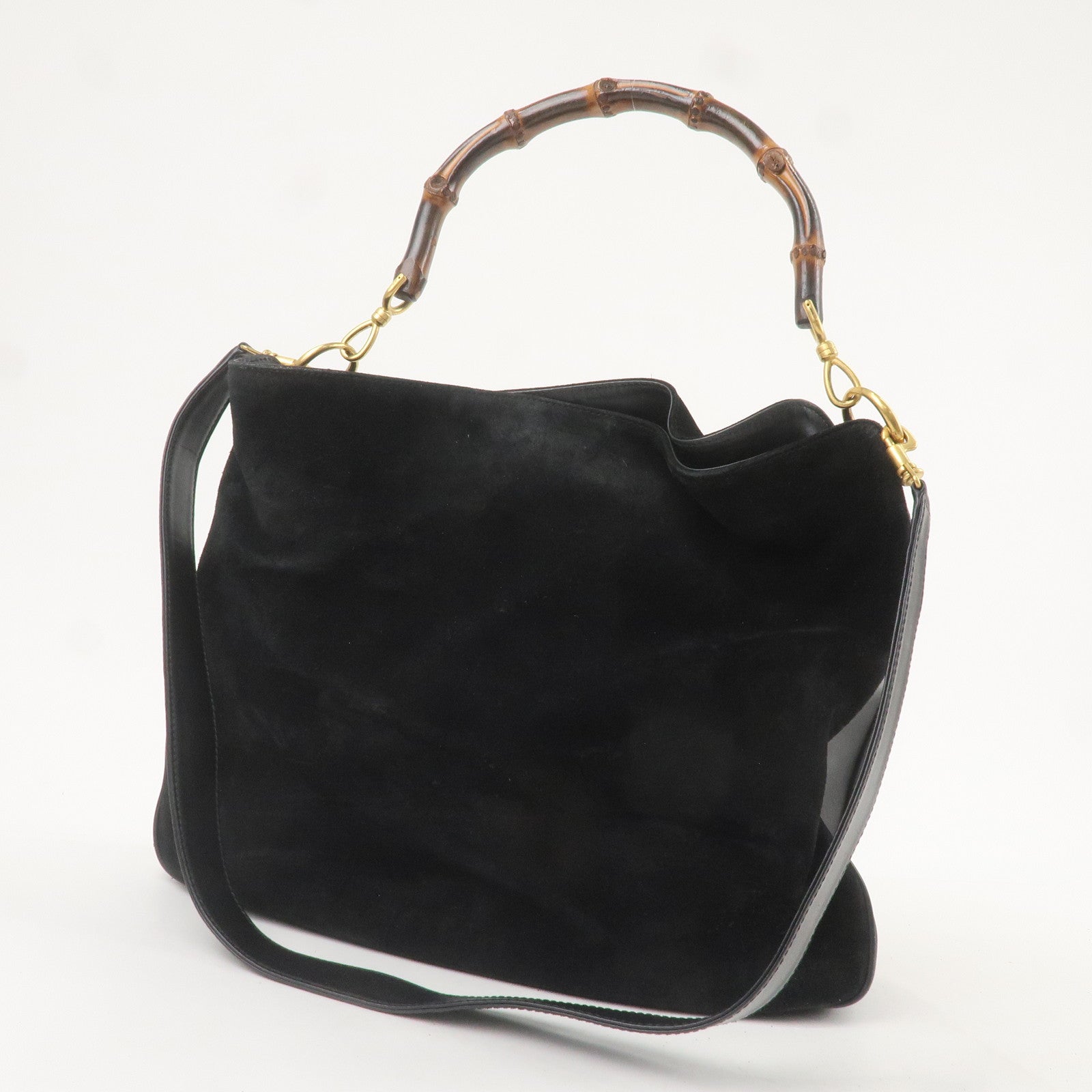 GUCCI Bamboo Suede Leather 2WAY Bag Black 001.1014.1577