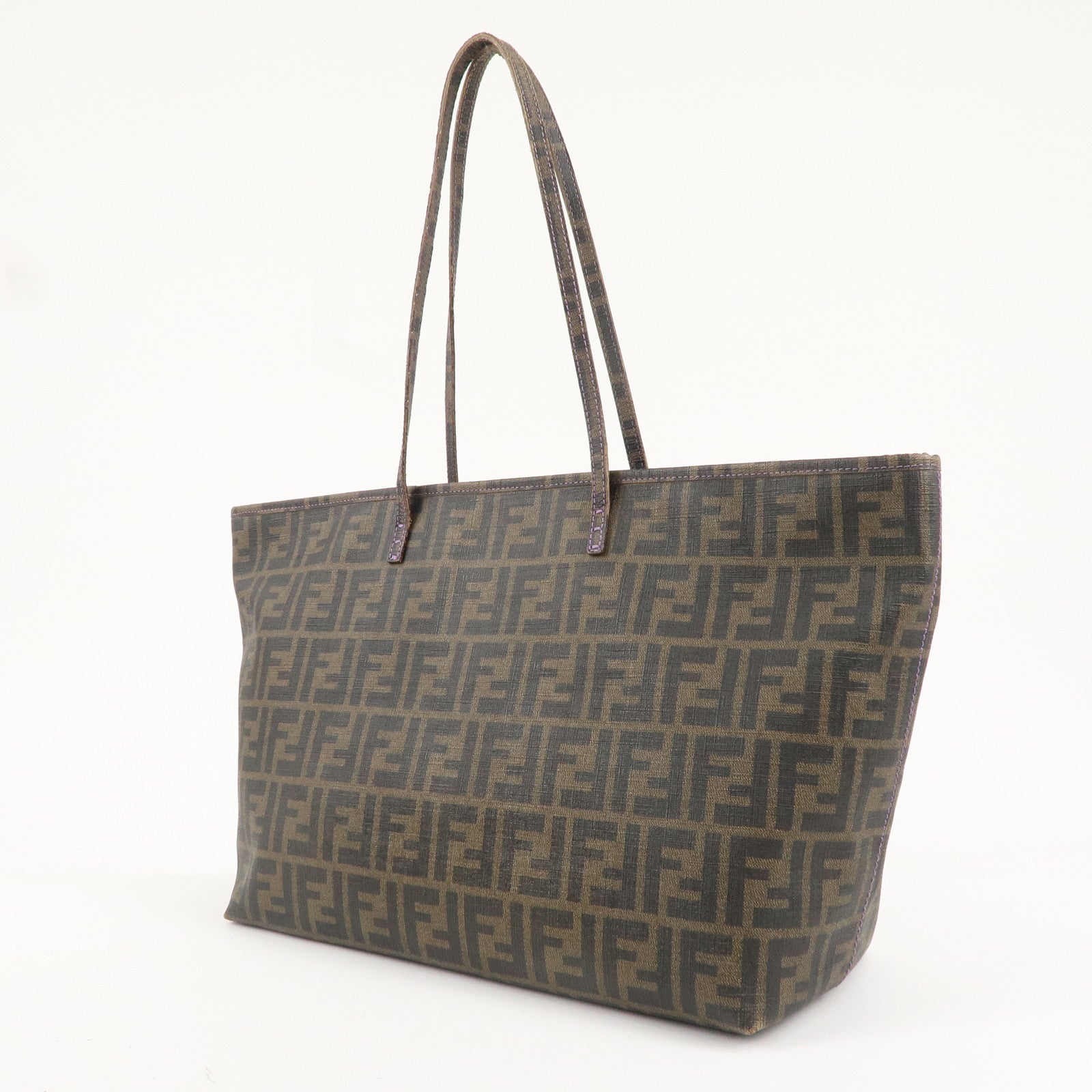 FENDI Zucca Logo Print PVC Tote Bag Brown Black Purple 8BH185