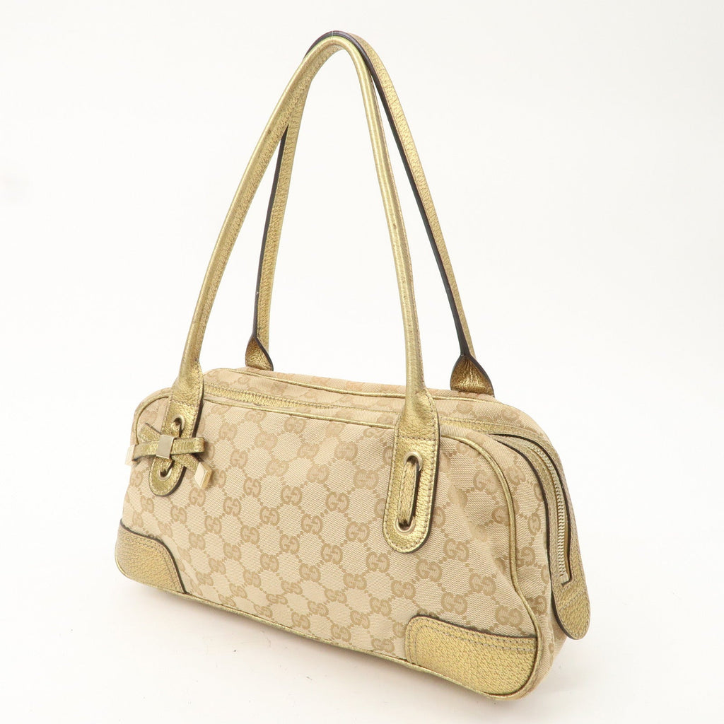GUCCI Princy GG Canvas Leather Mini Boston Bag Beige Gold 161720