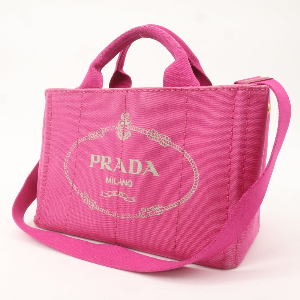 PRADA Logo Canapa Mini Canvas 2Way Shoulder Bag Pink B2439G