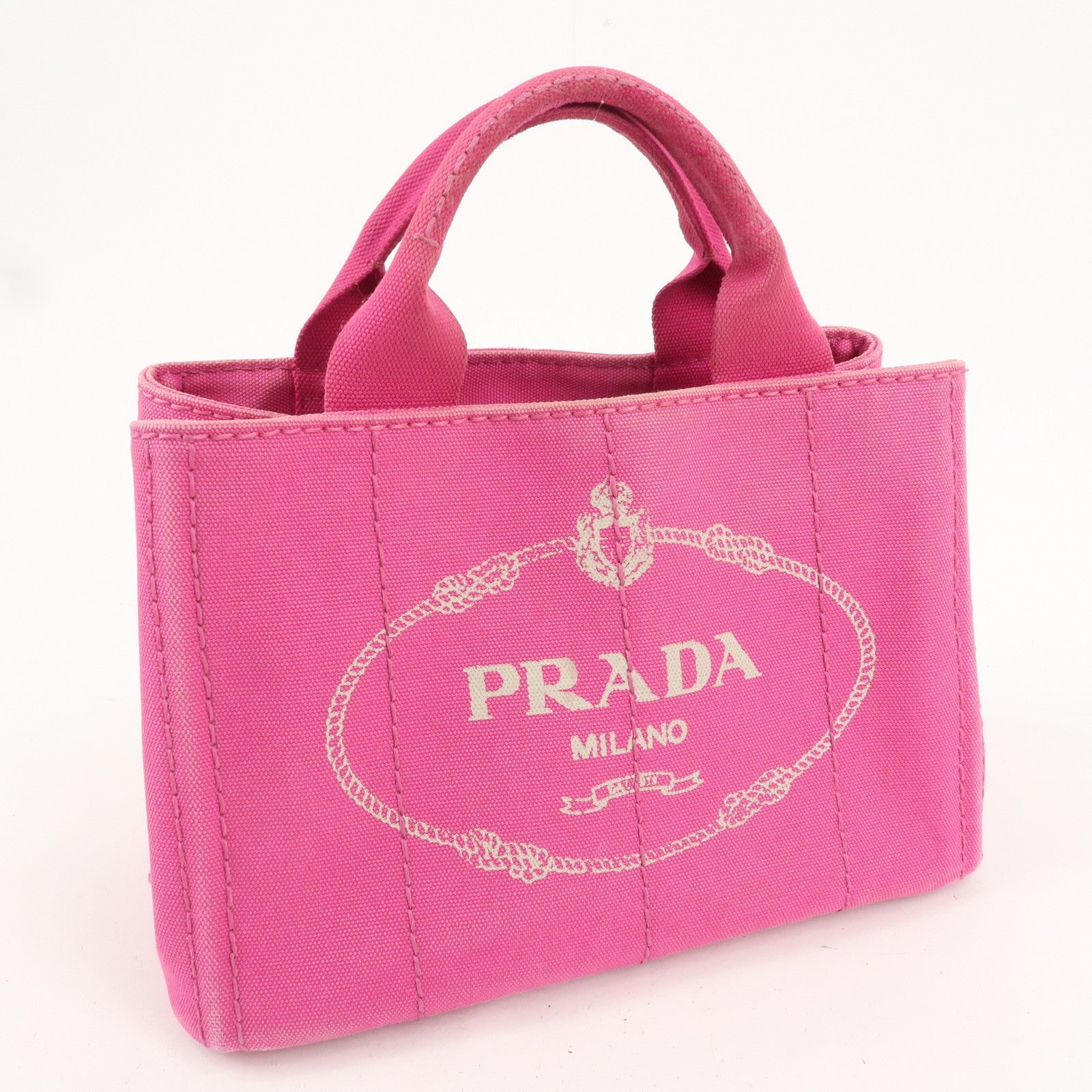 PRADA Canapa Mini Canvas Tote Bag Hand Bag Pink BN2439