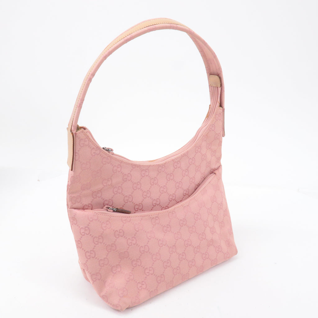 GUCCI GG Canvas Leather Shoulder Bag Hand Bag Pink 001繝ｻ3386