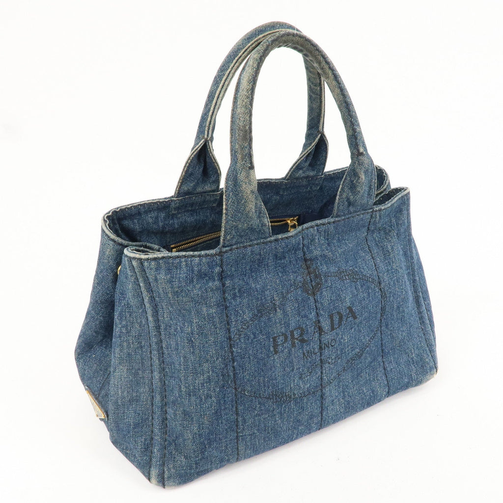 PRADA Canapa Denim Tote Bag Hand Bag Blue B1872B
