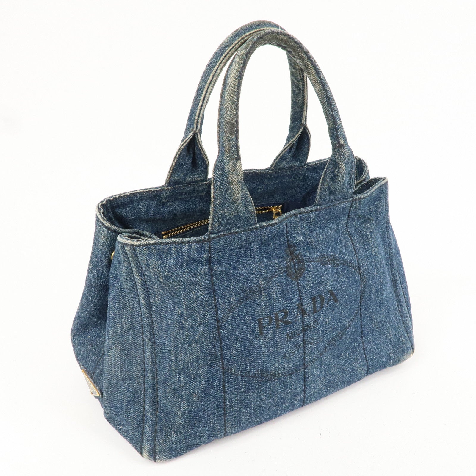 PRADA Canapa Denim Tote Bag Hand Bag Blue B1872B
