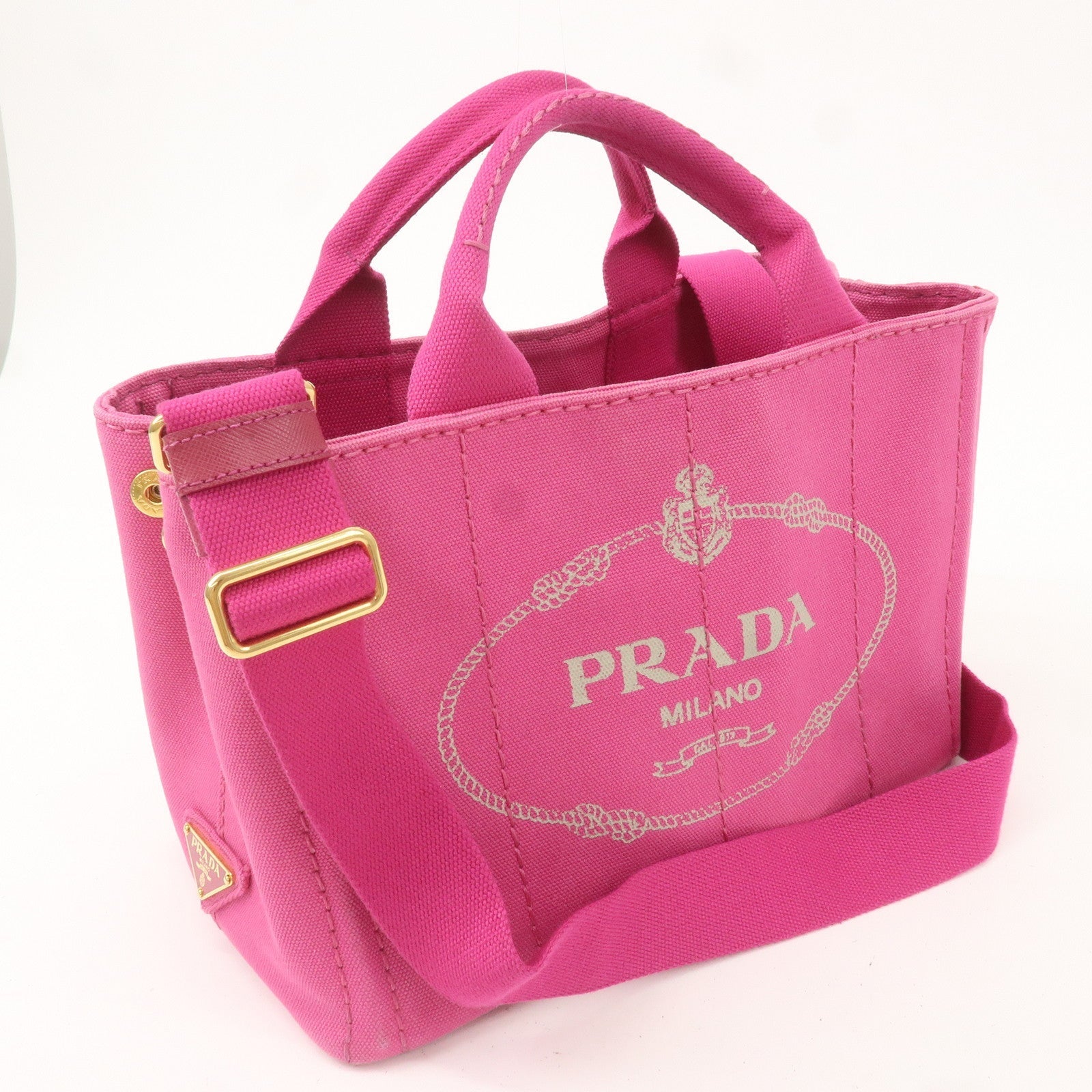 PRADA Logo Canapa Mini Canvas 2Way Shoulder Bag Pink B2439G