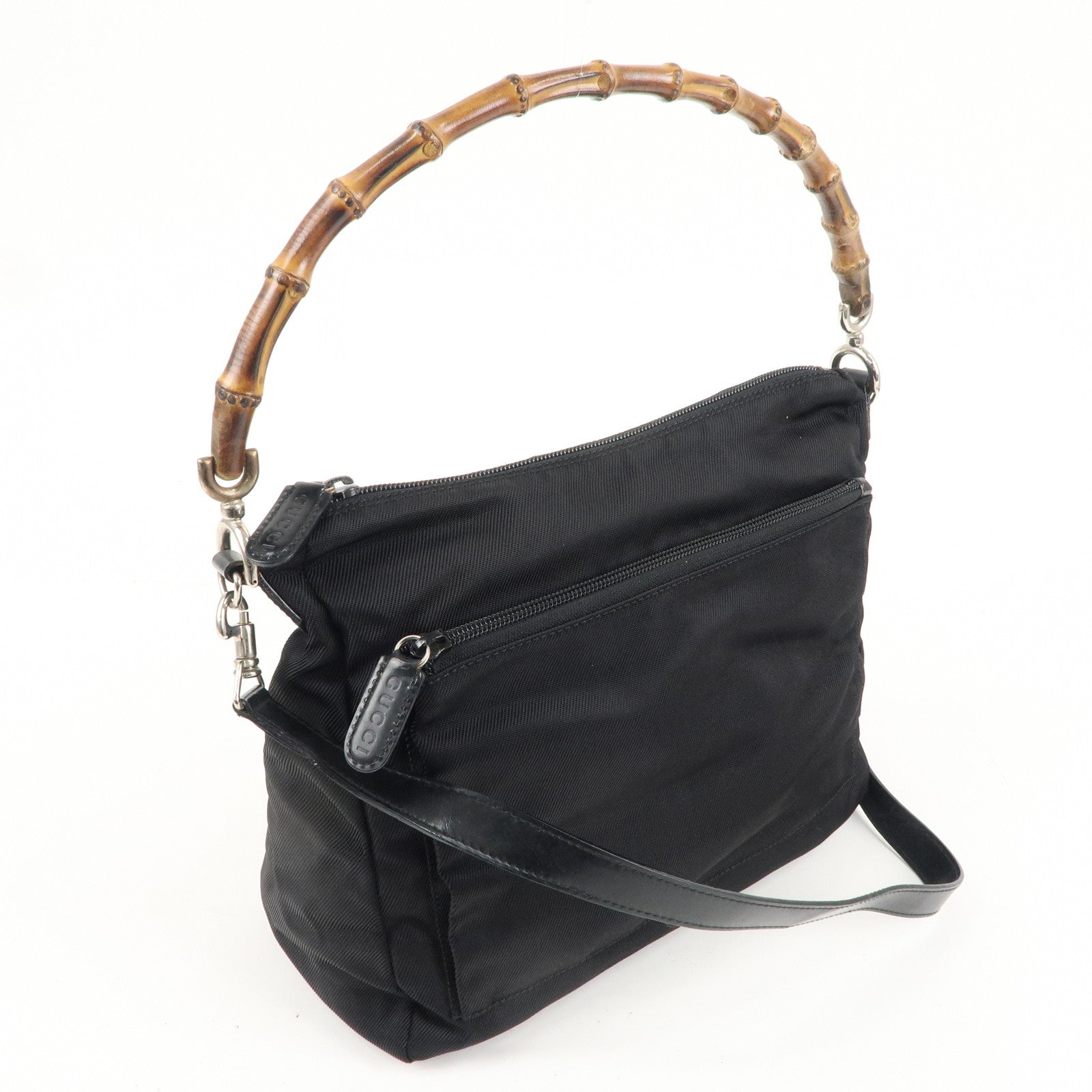 GUCCI Bamboo Nylon Leather 2WAY Bag Black 000・2404・0509