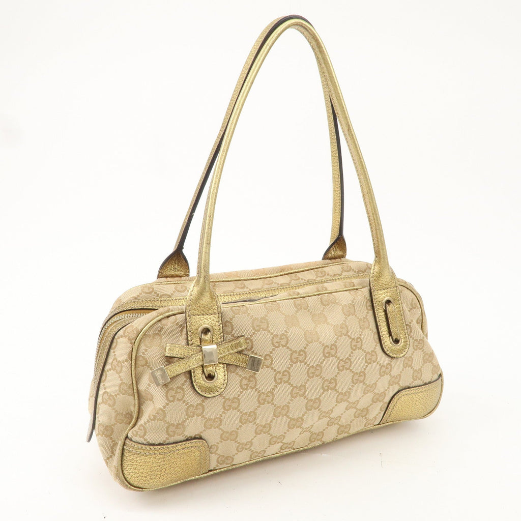 GUCCI Princy GG Canvas Leather Mini Boston Bag Beige Gold 161720