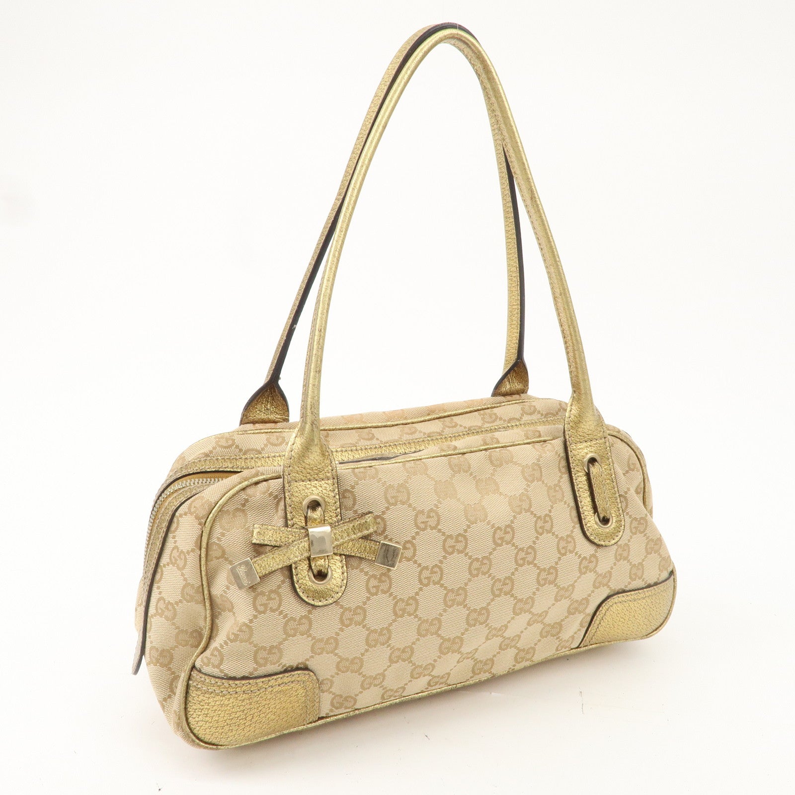 GUCCI Princy GG Canvas Leather Mini Boston Bag Beige Gold 161720