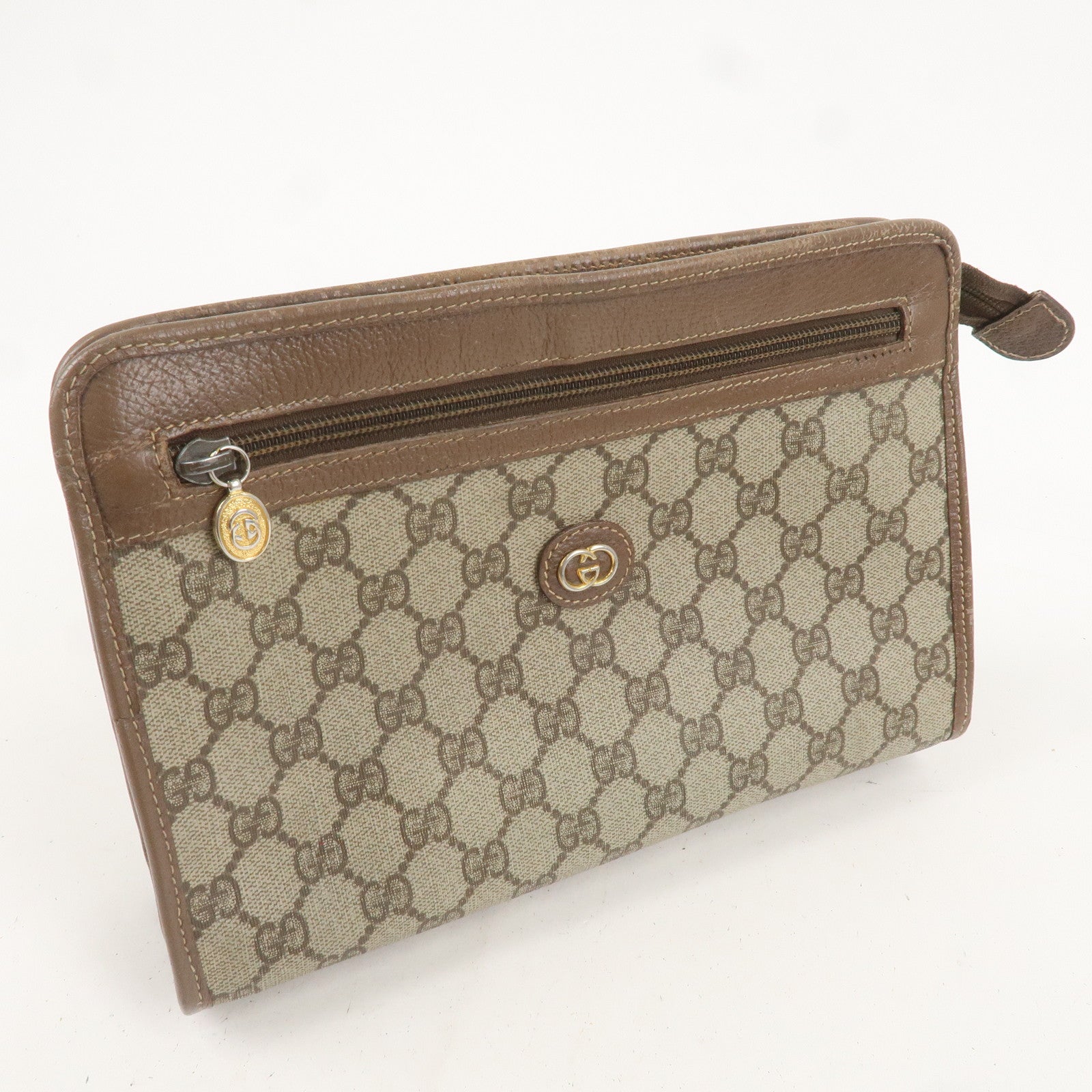 GUCCI Set of 2 Old Gucci GG Plus Leather Clutch Bag Beige Brown