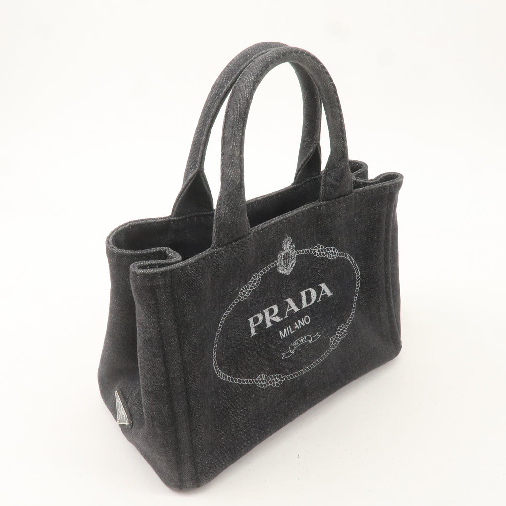 PRADA Logo Canapa Mini Canvas 2Way Hand Bag Denim Black 1BG439