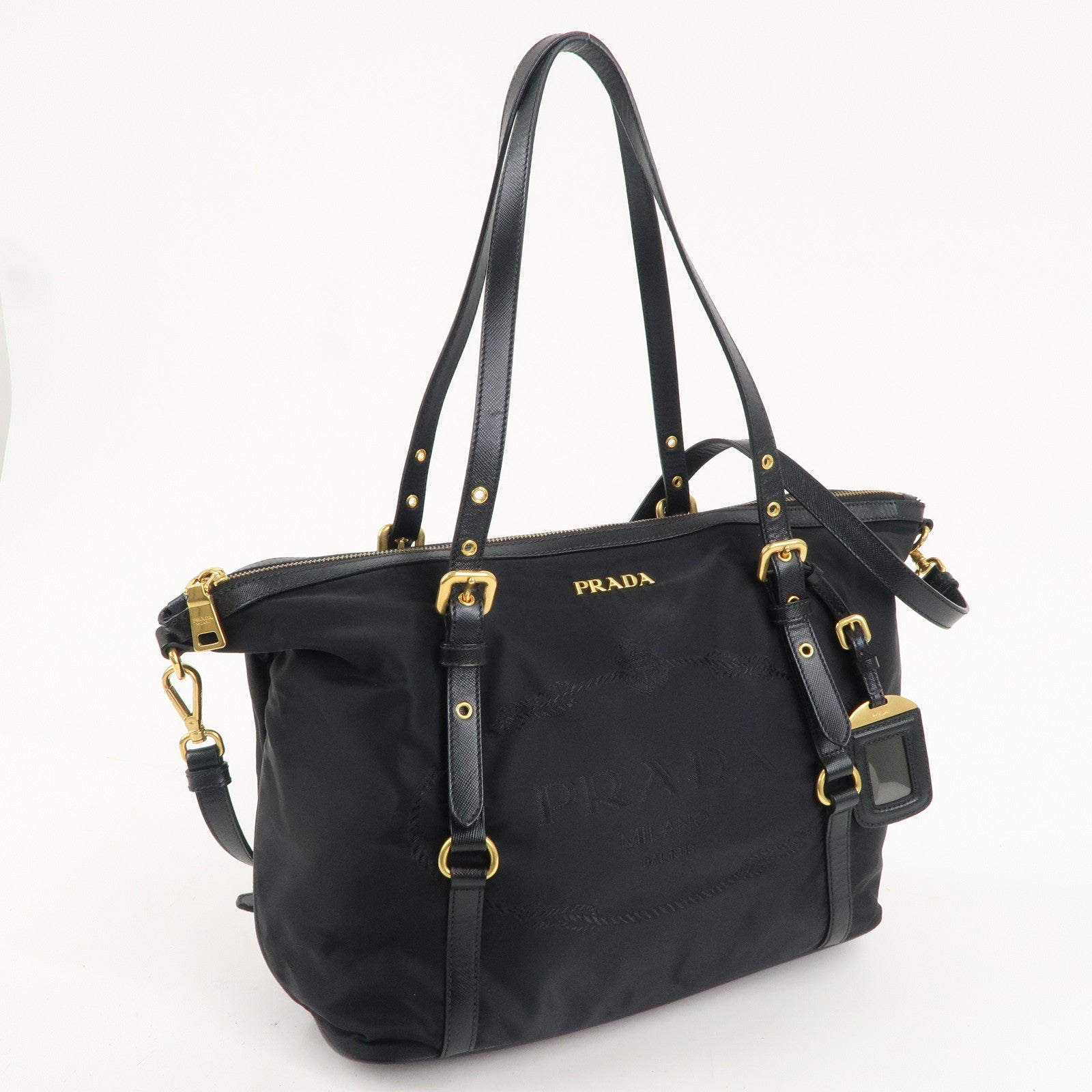 PRADA Logo Nylon Leather 2WAY Bag Shoulder Bag Black