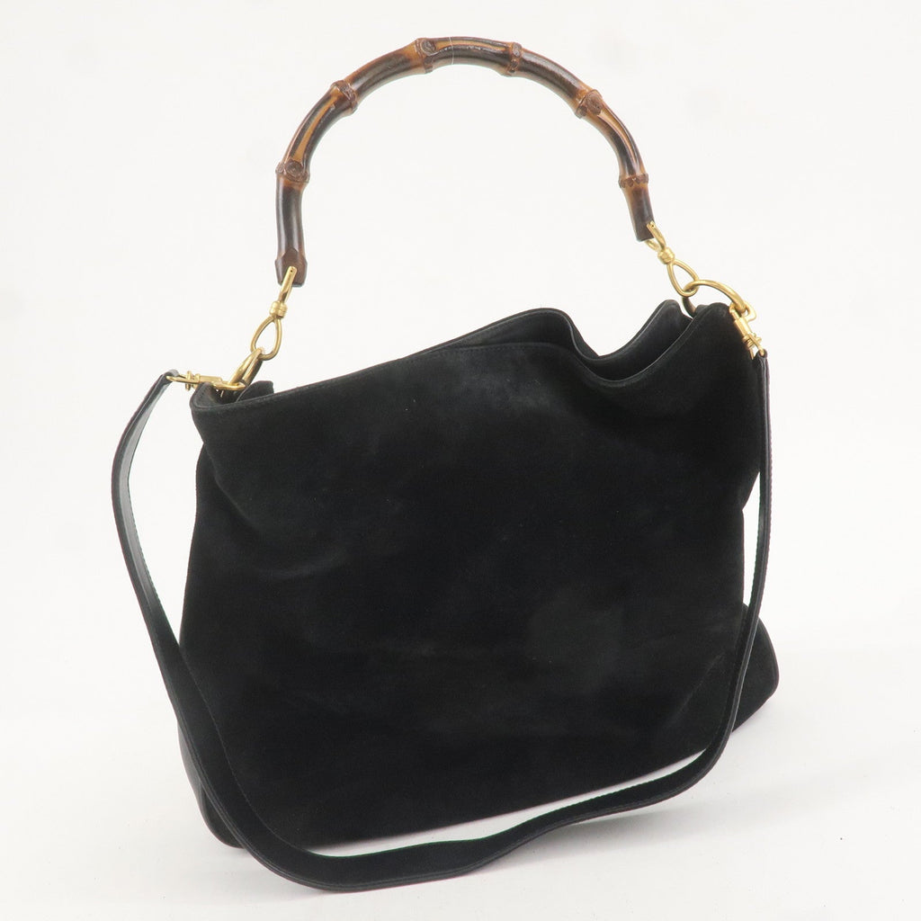 GUCCI Bamboo Suede Leather 2WAY Bag Black 001.1014.1577