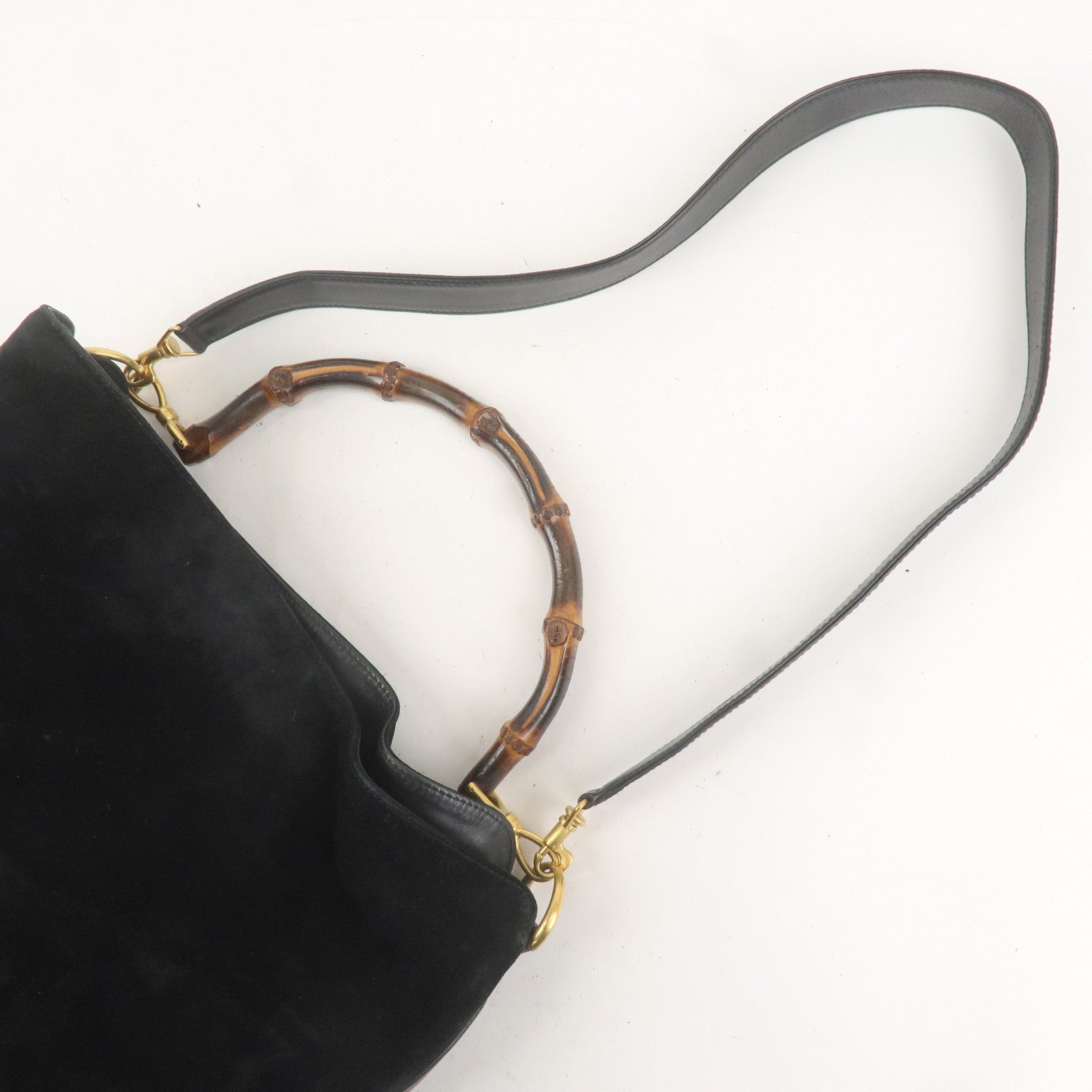 GUCCI Bamboo Suede Leather 2WAY Bag Black 001.1014.1577