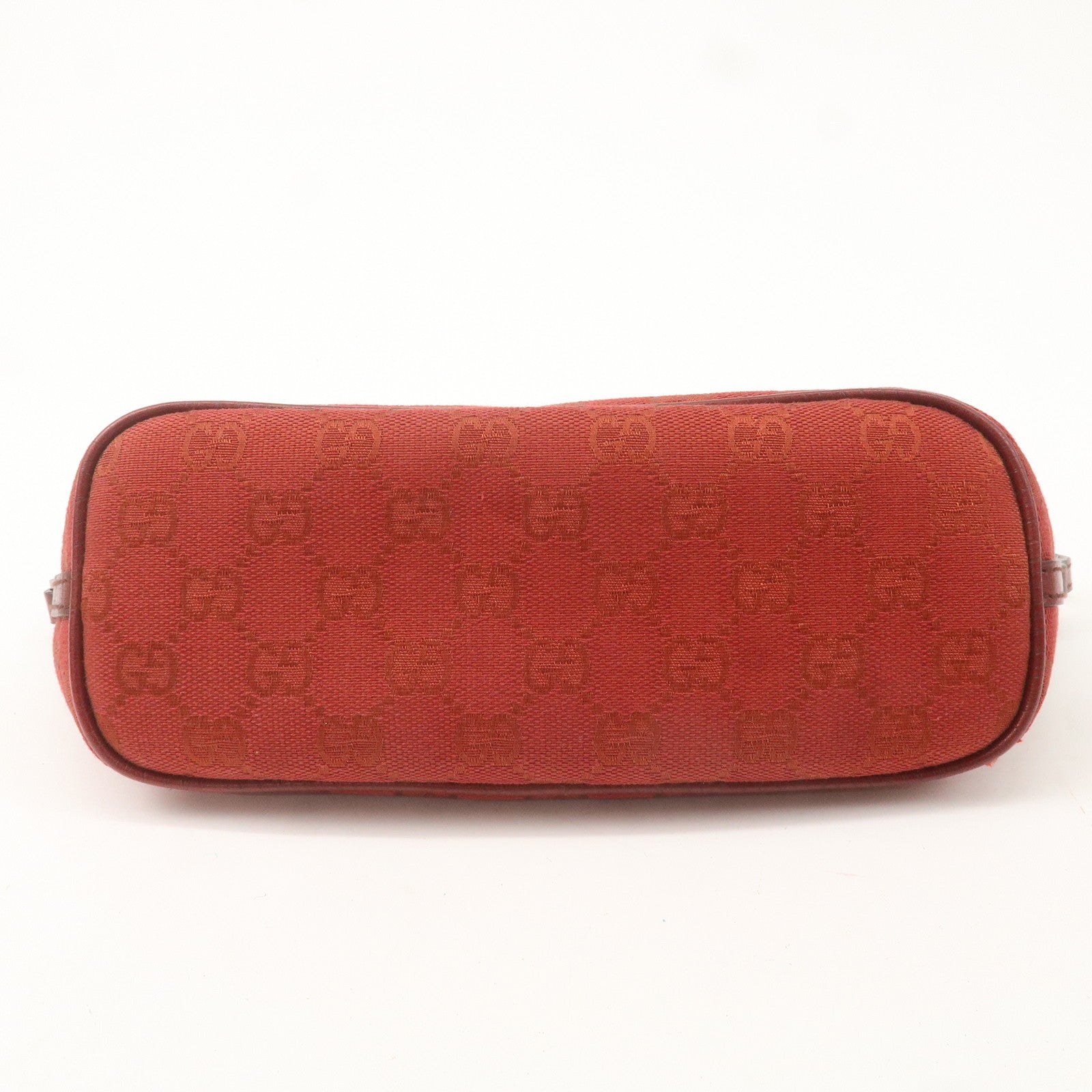 GUCCI Boat Bag GG Canvas Leather Hand Bag Pouch Red 07198