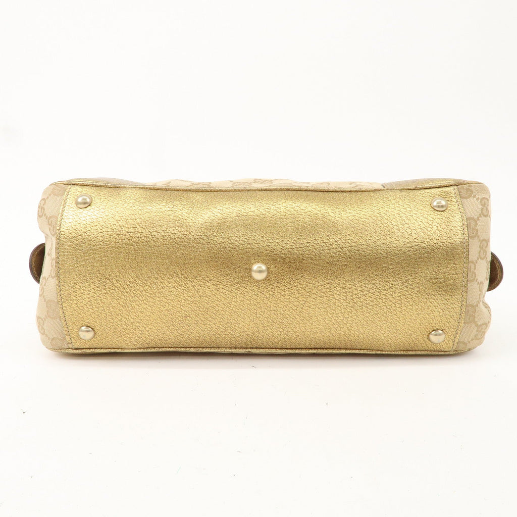 GUCCI Princy GG Canvas Leather Mini Boston Bag Beige Gold 161720