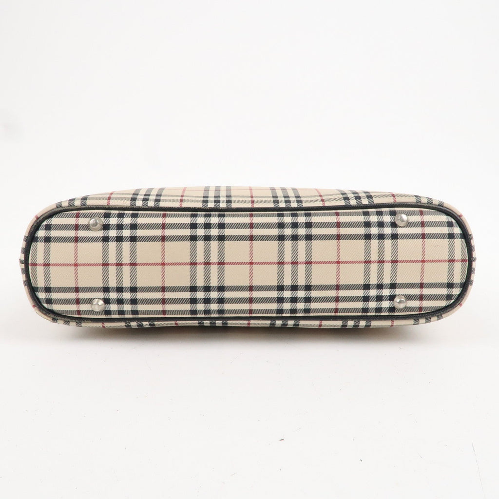 BURBERRY Nova Plaid Canvas Leather Hand Bag Beige Brown