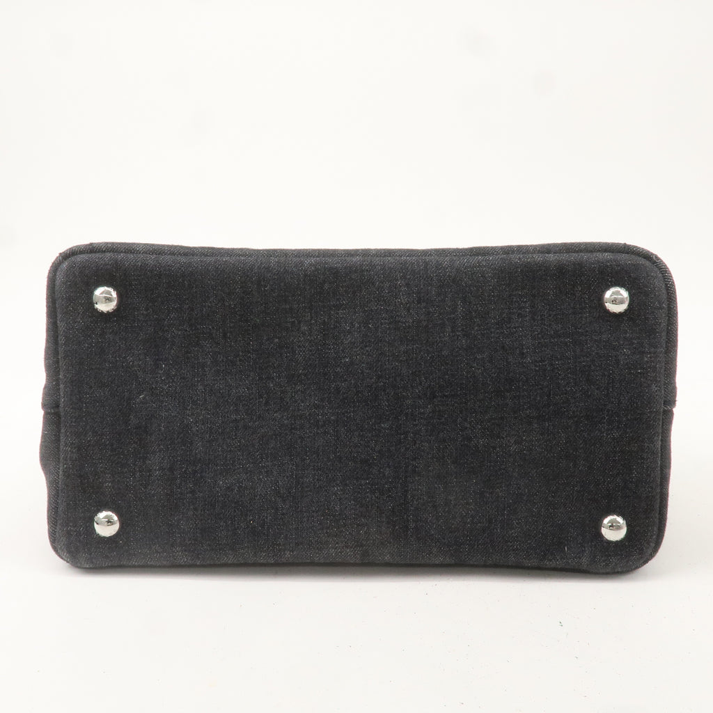 PRADA Logo Canapa Mini Canvas 2Way Hand Bag Denim Black 1BG439
