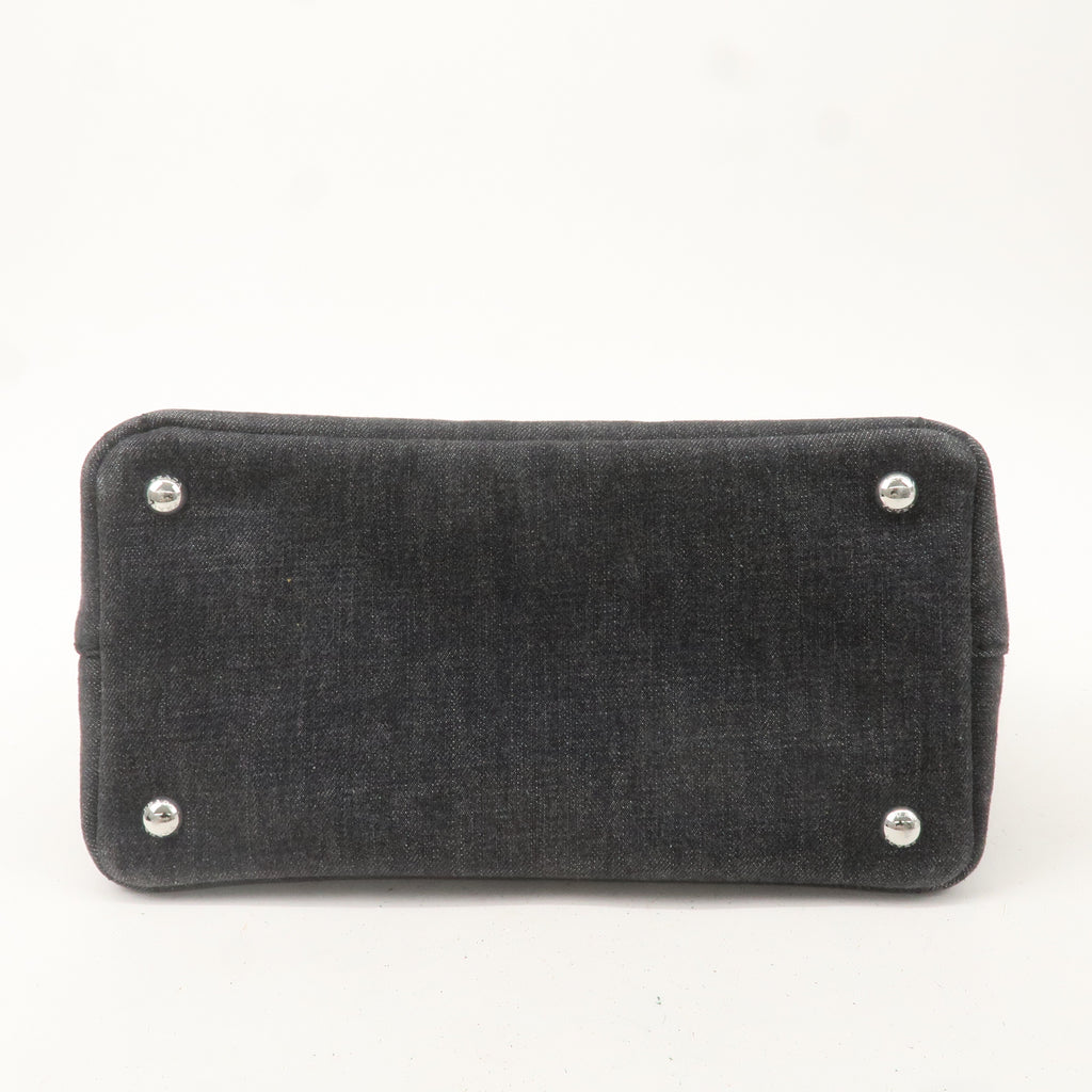 PRADA Logo Canapa Mini Canvas 2Way Hand Bag Denim Black 1BG439
