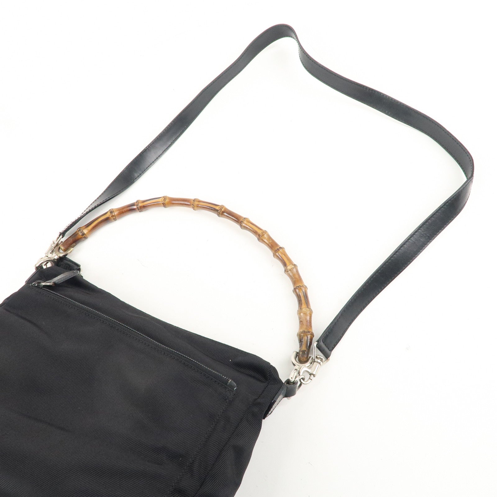 GUCCI Bamboo Nylon Leather 2WAY Bag Black 000・2404・0509