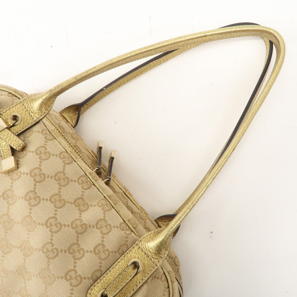 GUCCI Princy GG Canvas Leather Mini Boston Bag Beige Gold 161720